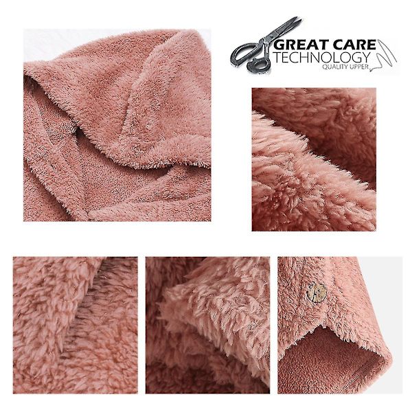 Mile Dame Oversized Sherpa Jakke Med Lommer Rutete Fleece Hettegenser Vinter Yttertøy Pink 4XL