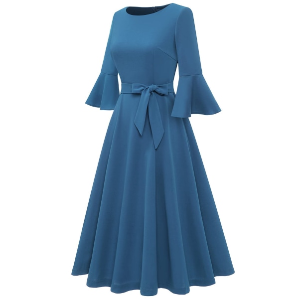 Eleganta cocktailklänningar med klockärm för damer, lämpliga som bröllopsgästklänning, A-linjeformad, modest midi-aftonklänning för kyrkan, ljusblå S light blue s