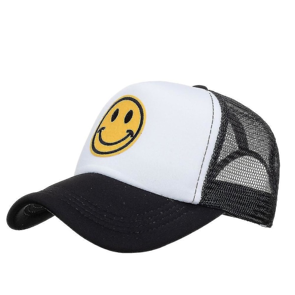 Smiley Face Trucker Hat Sommar Justerbar Mesh Net Baseball Cap För Kvinnor Män Black and White