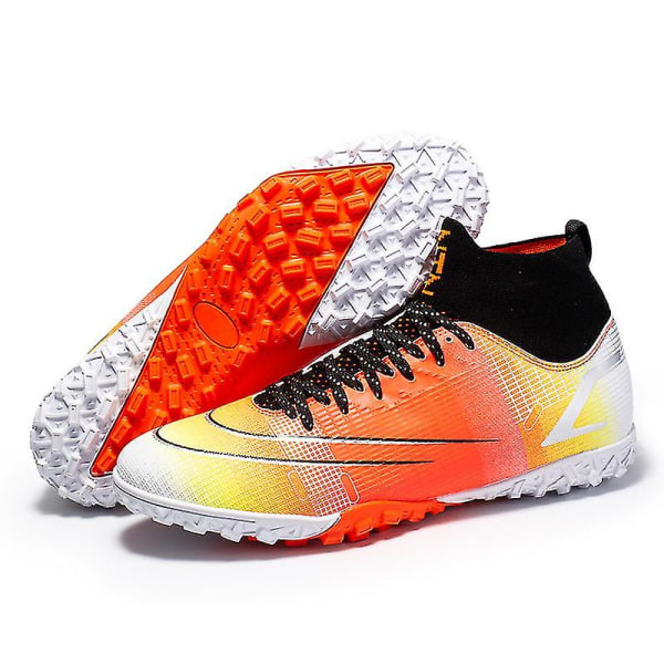Fotbollsskor för män med hög ankel, TF, hög kvalitet, andningsbara, utomhus, gräs, fotbollsträning, match, sneakers, barns fotbollsskor Orange 42