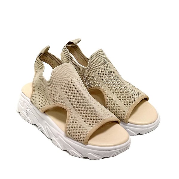 Sports Sandaler Dame Flyvende Vævet Hul Dame Sko Casual Platform Sandaler - youxiu beige 38