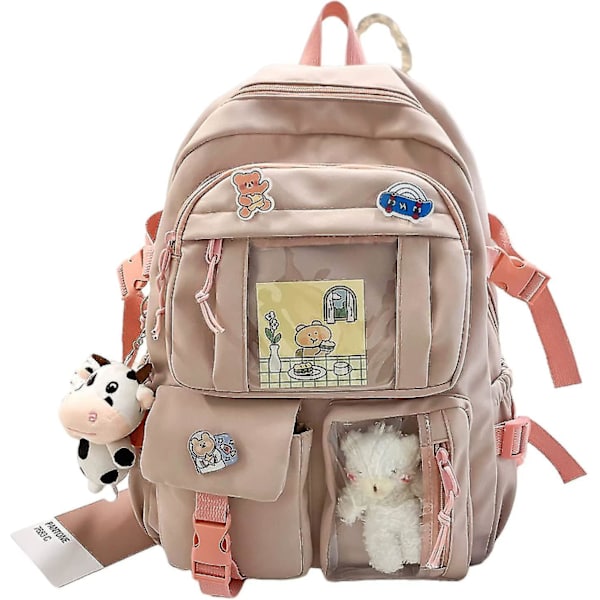 Kawaii Ryggsäck Med Kawaii Pin Och Tillbehör Ryggsäck Söt Estetisk Ryggsäck Söt Kawaii Ryggsäck För Skola(rosa) pink