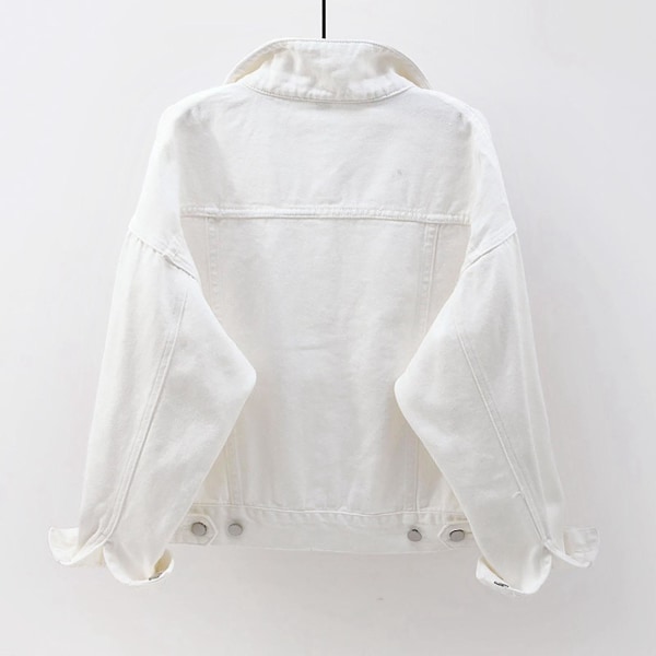 Dam Vår och Höst Jackor Varm Enfärgad Långärmad Jeansjacka Ytterkläder White M