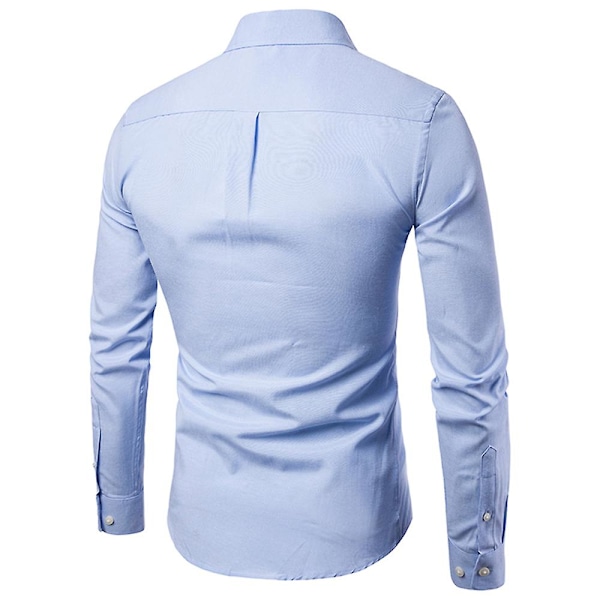 Herre Ensfarvet Knap-op Formelle Skjorter Langærmet Slim Fit Revers Skjorte Business Toppe Sky Blue M