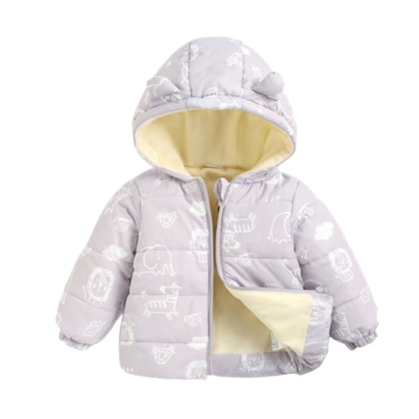 Barn Tryckt Hoodie Puffer Jacka Dragkedja Vinter Kort Rock Med Öron Dekor Light Grey 80cm