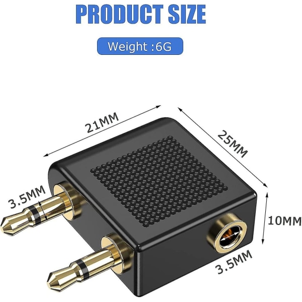 Flygplanshörlursadapter, Ancable 3,5 mm hane till 3,5 mm hona stereo aux-jack hörlursadapter guldpläterad 1/4\" till 1/4\" jack-omvandlare (10 st, svart)