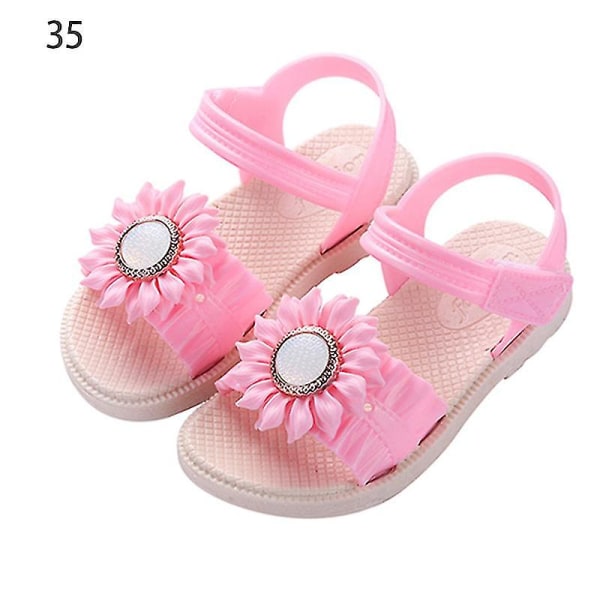 Flicksandaler med öppen tå för flickor, prästkrageblomma, sommarskor för stranden med PVC-sula, halkfria Peach Red 35