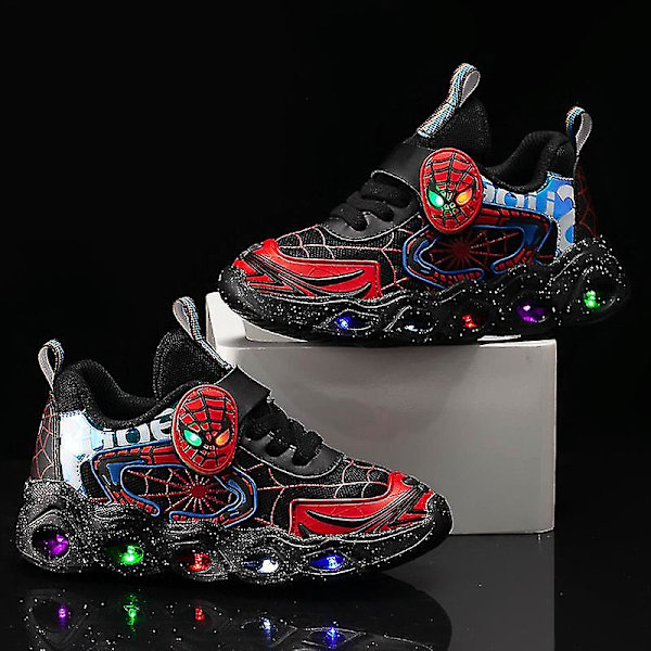 Drenge LED Blinkende Casual Sports Lette Sko Black 25