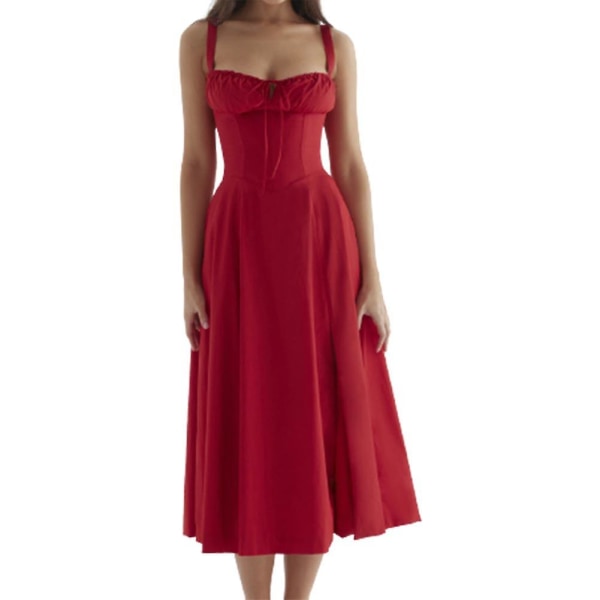 Print Bustier Sundress Dragsko Spets Ärmlös klänning för kvinnor Red S