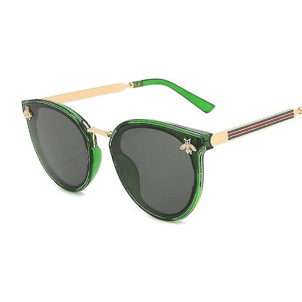Lyxiga Cat Eye Solglasögon Dammode Bee Runda Solglasögon Kvinnlig Vintage Märke Designer Metall Gradient Oculos De Sol green
