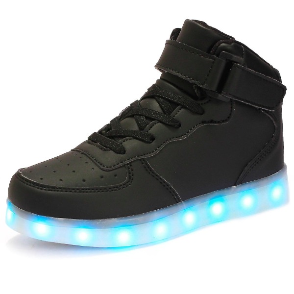 Barn Sneakers Pojkar Led Light Up Sneakers Pojkar Flickor Sport Löparskor 1600 Black 30