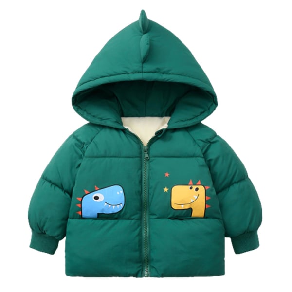 Barn Hoodie Puffer Jacka Plyschfodrad Tryckt Vinter Kort Kappa Med Luva Green 110cm