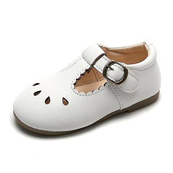 Lett Retro T-stropp Skinnsko til Jenter, Sklisikre og Komfortable Ballerinasko med Hullmønster White EU 23.5
