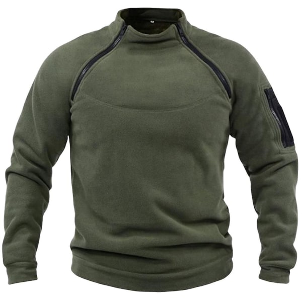 Herr tröja med ståkrage vinteruppvärmning andningsbar pullover casual långärmad termisk kappa Army Green M