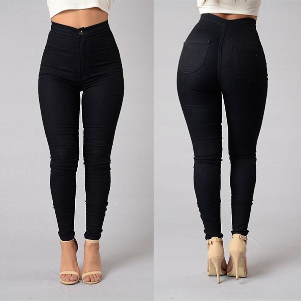 Høytlivet Skinny Jeans for Kvinner - Elastiske Jeans med Knapper, Egnet for Hverdagsbruk M