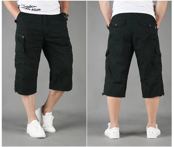 3/4-dels lang cargo-bukse for herre med elastisk liv Khaki 3XL