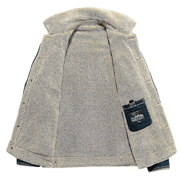 Herr Vinter Jeansjacka Slim Fit Fleece Fritidsjacka Slag Tjock Varm Ytterkläder Blue XL
