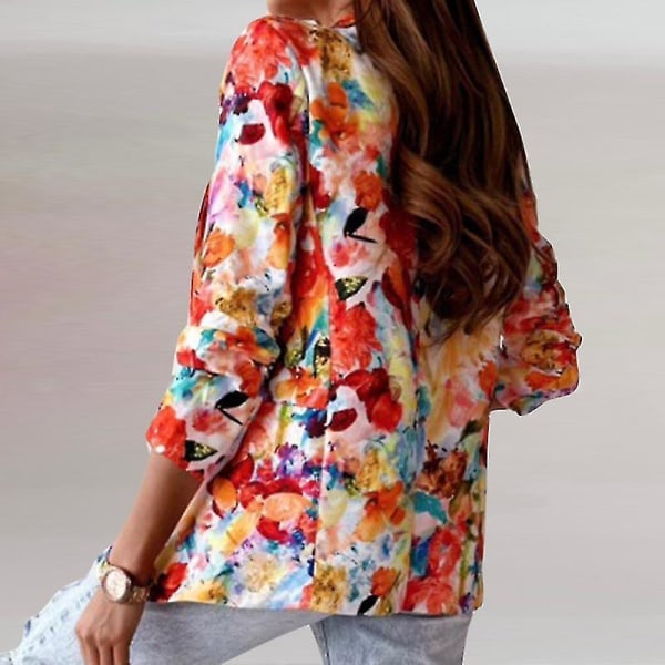 Dame Tie Dye Business Jakker Casual Høstjakke Blomsterprint Blazere Orange M