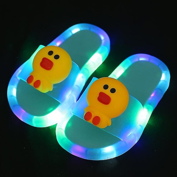 Nye Mode Hjemmesko Tegneserie Led Flip Flops Søde Sko Skridsikre Børnesko Unisex Blue-Duck 28-29