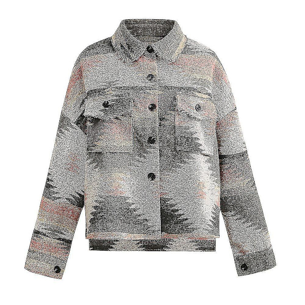Naisten Vintage-paita Aztec-kuvioinen pitkähihainen takki napitettava käännekaulus löysä takki Pink XL
