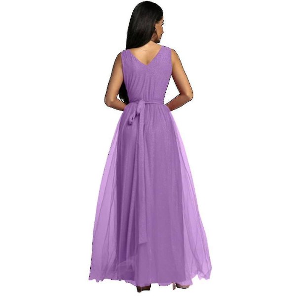 Naisten V-aukkoinen morsiusneito hääjuhla maxi mekko naisten tanssiaismekko iltapuku cocktail-juhlat halkio pitkät mekot Purple XL