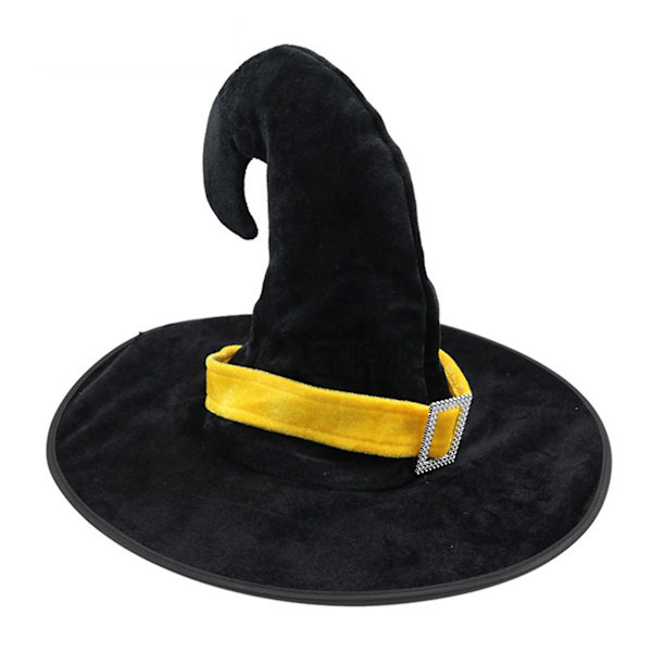 Halloween Bøyd Horn Hatt Partyhatt Heksehatt Trollmannshatt Garnhatt Hatt med Trykte Gresskar Svart Tupp Hatt Yellow Webbing  Silver Buckle Angled Cap