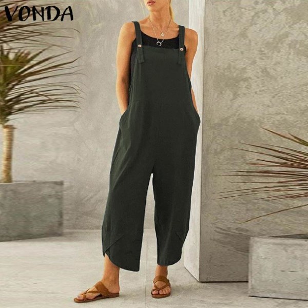 Ärmlösa Overaller för Kvinnor Rompers Vida Ben Jumpsuits green M