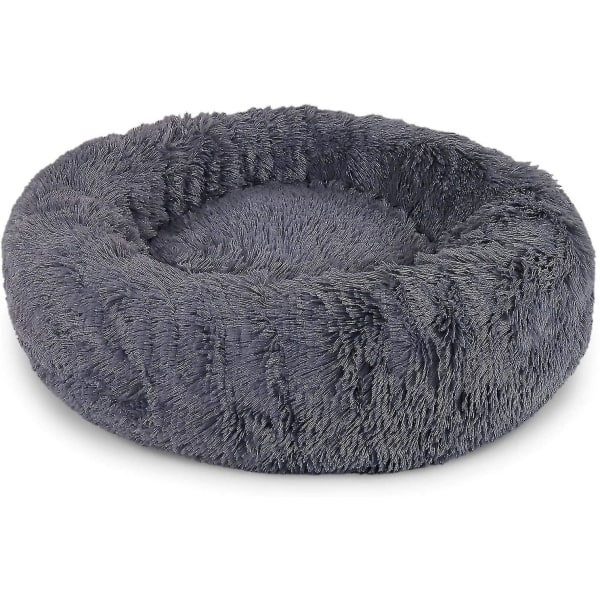 Kæledyrsseng til katte og hunde Rund plys hundeseng Donut-formet katteseng Farve og størrelse valgfri dark gray 60cm