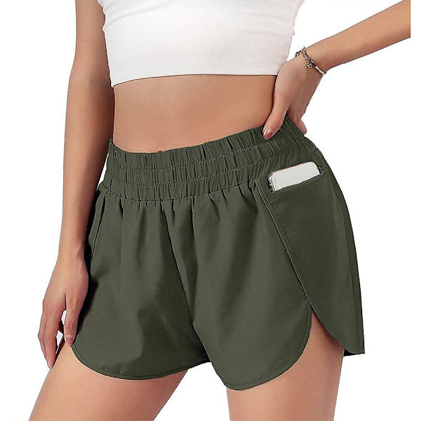 Elastiske lagdelte yogashorts for kvinner, sommer, avslappet, løse, ensfargede sportsshorts Green M
