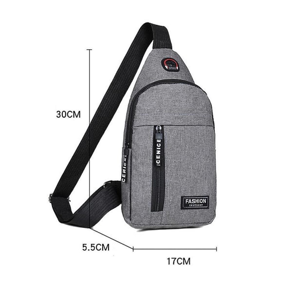 Mode slingväska för män Vattentät Crossbody ryggsäck Sport Casual bröstväska med hörlurshål Grey