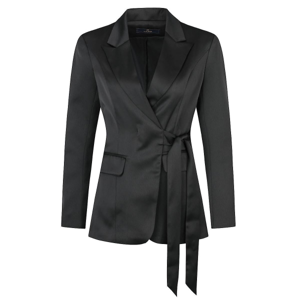 Naisten Vyöllinen Virallinen Bleiseri Tyylikäs Slim Fit Musta Toimistoneiti Takki Black S
