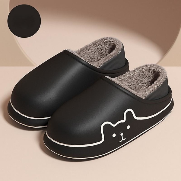 Dame Hjemmesko Nye Vinter Hjemmesko Jente Varm Innendørs Soveværelse Slides Tegneserie Bjørn Bomull Sko Vanntette Sklisikre Tøfler A-black 40-41(fit size39-40)