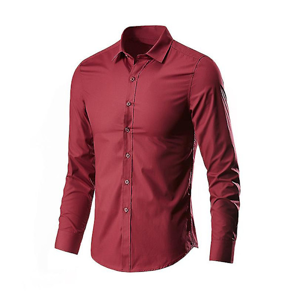 Miesten pitkähihainen slim fit -kauluspaita, yksivärinen vapaa-ajan paita Red L