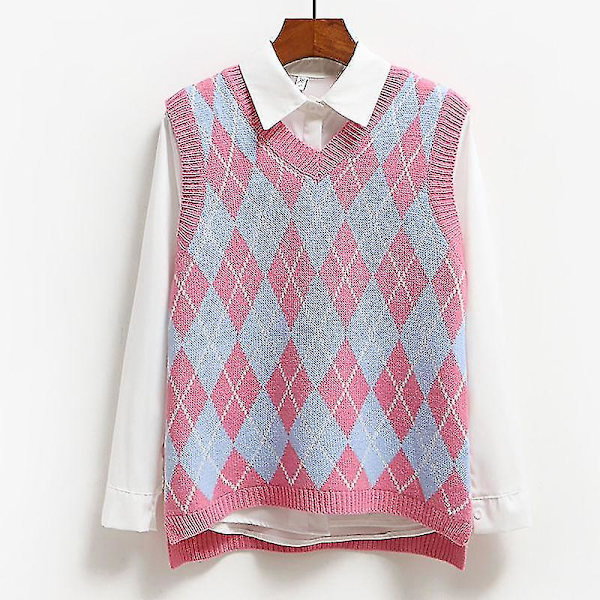 Strikket Vest, Afslappet Pullover Elastisk Sweater Pink XL