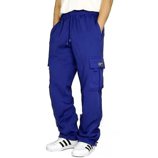 Sport- och fritidsbyxor med sammetsfoder, flera fickor, dragsko, lösa herrbyxor blue 5XL