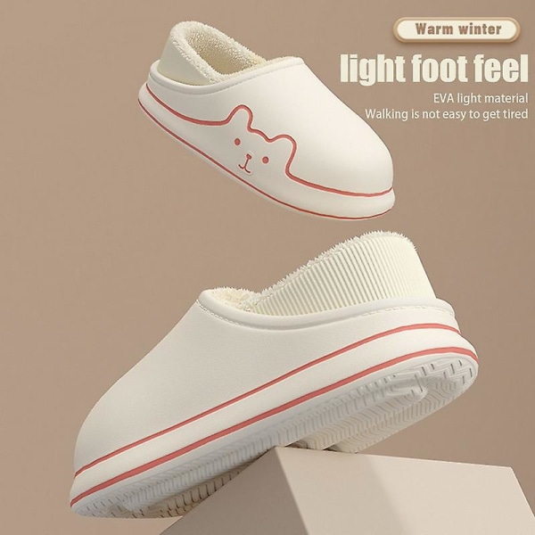 Dame Hjemmesko Nye Vinter Hjemmesko Pige Varm Indendørs Soveværelse Slides Tegneserie Bjørn Bomuldssko Vandtætte Skridsikre Hjemmesko A-white pink 39-40(fit size38-39)