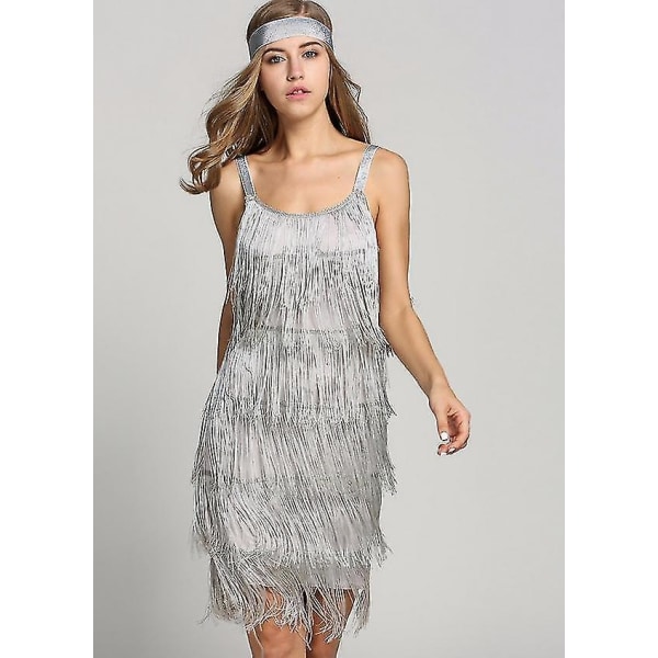 Great Gatsby Flapper Kjole 1920-talls Party Vintage Duske Dame Frynsekjoler Grey XL