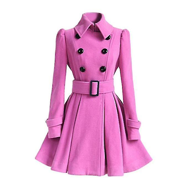 Elegant dame vinterfrakke med bælte, lang jakke, 6 farver pink XL