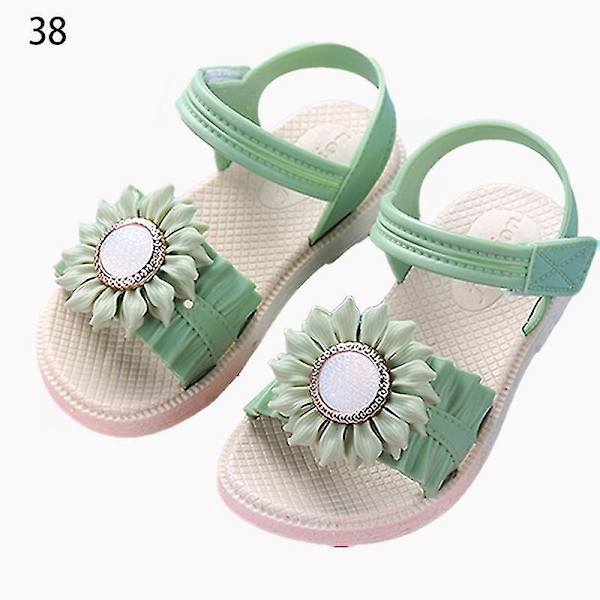 Pigesandaler med åben tå, margueritblomst, sommerstrandsko med PVC-sål, skridsikre Green 38