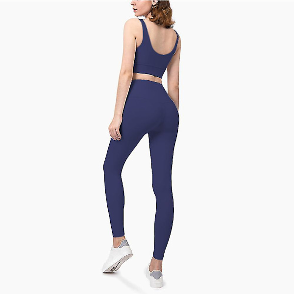 Mjukt Yoga Set Dam Sportkläder Träningsdräkter Utan Sömmar Fram Yoga Kläder Gym Set Sportkläder Dark Blue set 2 L