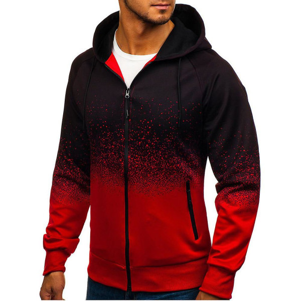 Män Tryck Dragkedja Upp Långärmad Sport Huvtröja Hoodies Sweatshirt Kappa Outwear Red XL