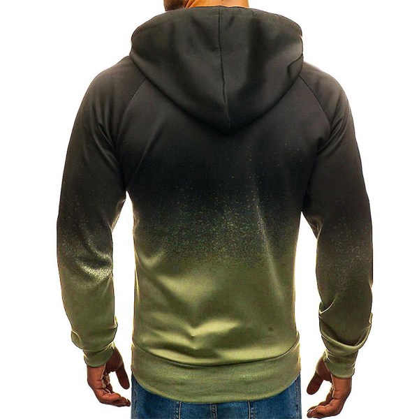 Män Tryck Dragkedja Upp Långärmad Sport Huvtröja Hoodies Sweatshirt Kappa Outwear Army Green XL