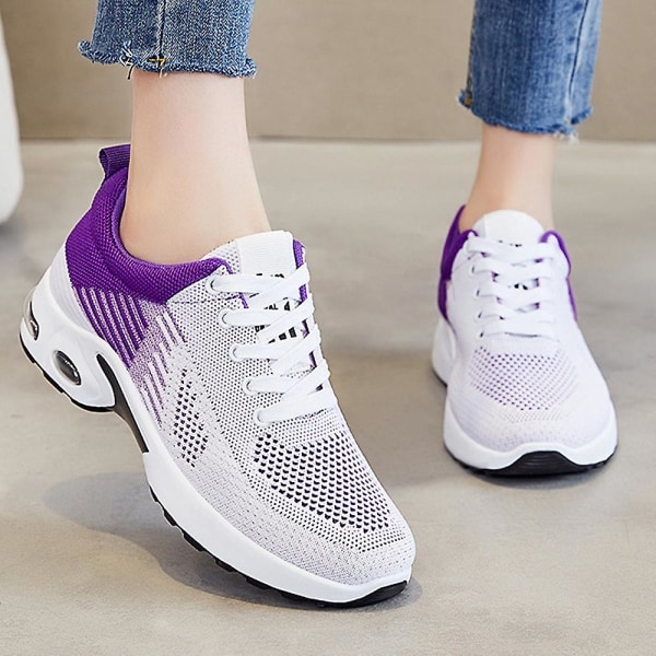 Dame Snøresko Atletiske Trenere Fitness Gym Fritid Luftpute Joggesko Pustende Gåsko Sportssko Purple 38
