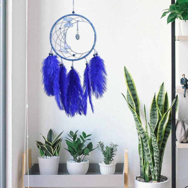Fjäril Drömfångare Fjäderhängen Vindspel Fångare Handgjorda Blommor Väggdekoration För Flickor Barn Barnkammare Blue