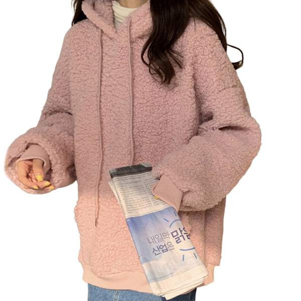 Langærmet hættejakke til kvinder, koreansk version med sødt bjørneformet design, velegnet til sammenkomster med venner Pink L