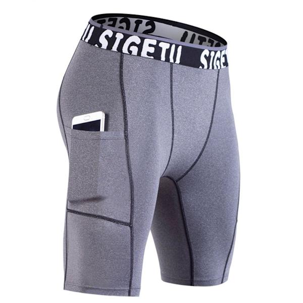 Løbetights shorts til mænd med lomme, hurtigtørrende elastiske sports compression gym shorts sommer fitness sweatpants Gray L