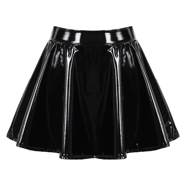 Dam Osynlig Dragkedja A-linjeformad Kort Mini Kjol Glansigt Lackläder Utsvängd Minikjol Klubb Bar Poledance Performance Kostym Black XXXL