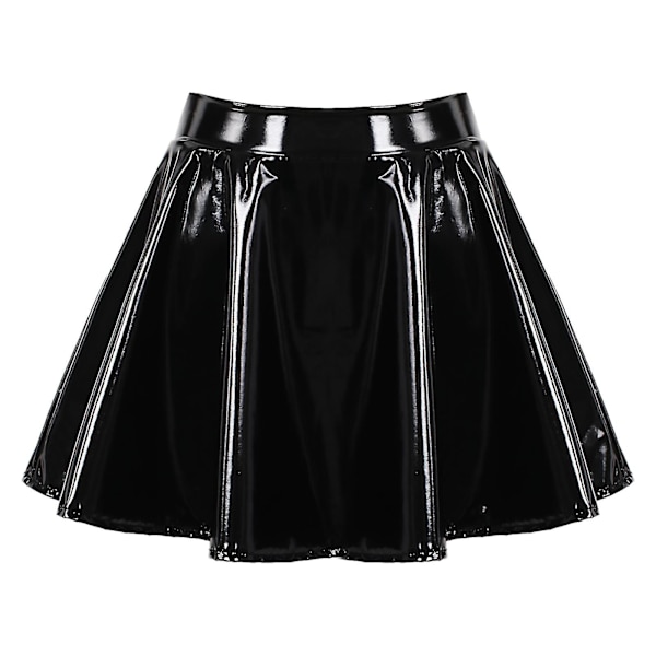 Dam Osynlig Dragkedja A-linjeformad Kort Mini Kjol Glansigt Lackläder Utsvängd Minikjol Klubb Bar Poledance Performance Kostym Black XXXXL