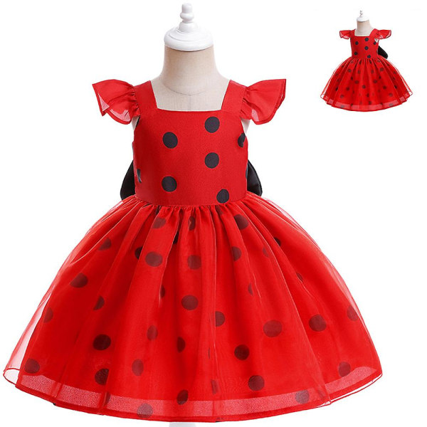 Baby Kids Polka Dots Ladybug Utstyrsklänning för Flickor Födelsedag Halloween Jul Fancy Party Princess Tutu Klänningar 4-5 Years