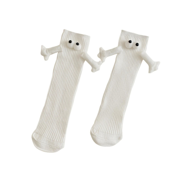 Hånd i Hånd Sokker Til Par Søde Kawaii Par 3D Dukke Sokker Til Sport Og Hverdagsbrug White